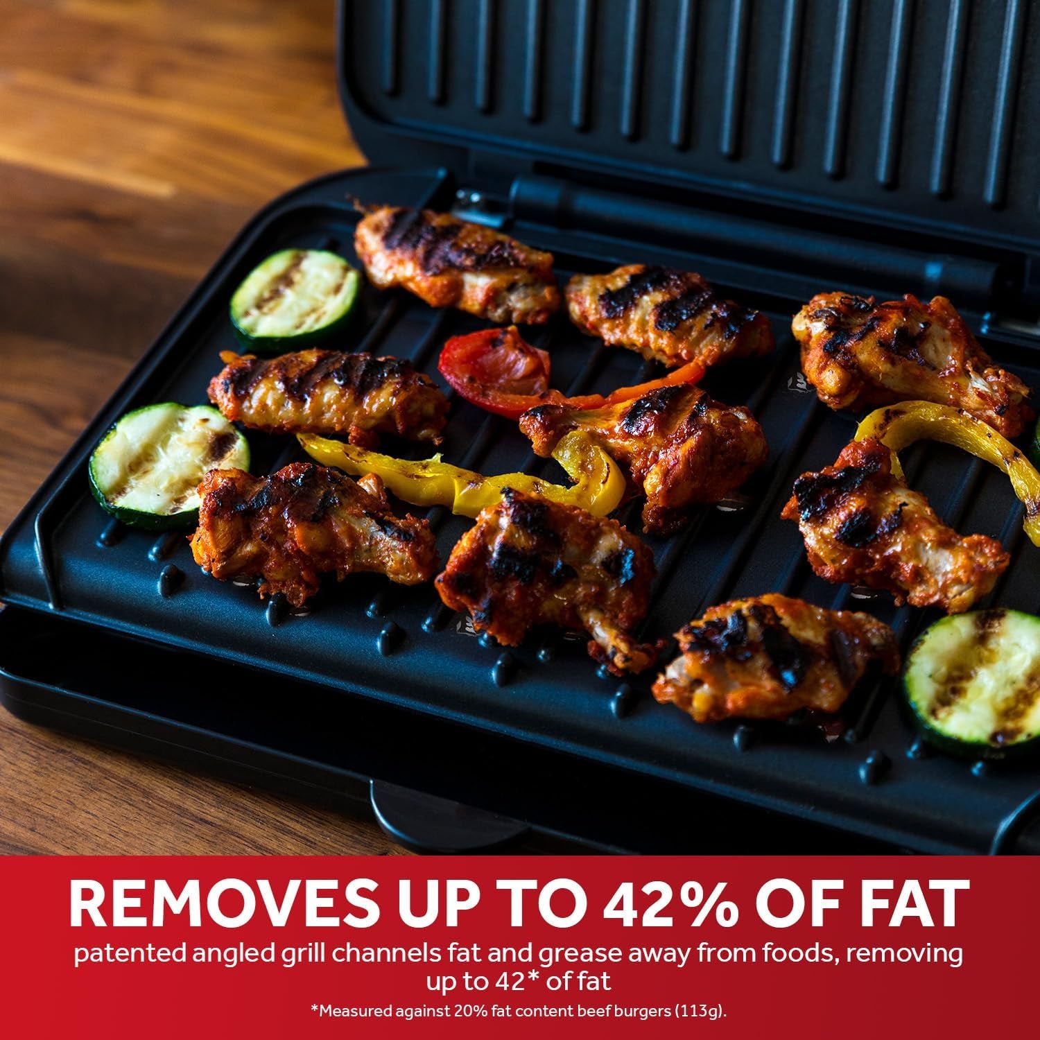 Medium Electric Fit Grill [Non Stick, Healthy, Griddle, Toastie, Hot Plate, Panini, BBQ, Energy Saving, Vertical Storage, Easy Clean, Drip Tray, Ready to Cook Light] Black, 1630W 25810