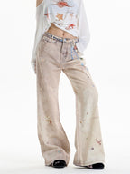 Retro Chain Print Wide Leg Jeans