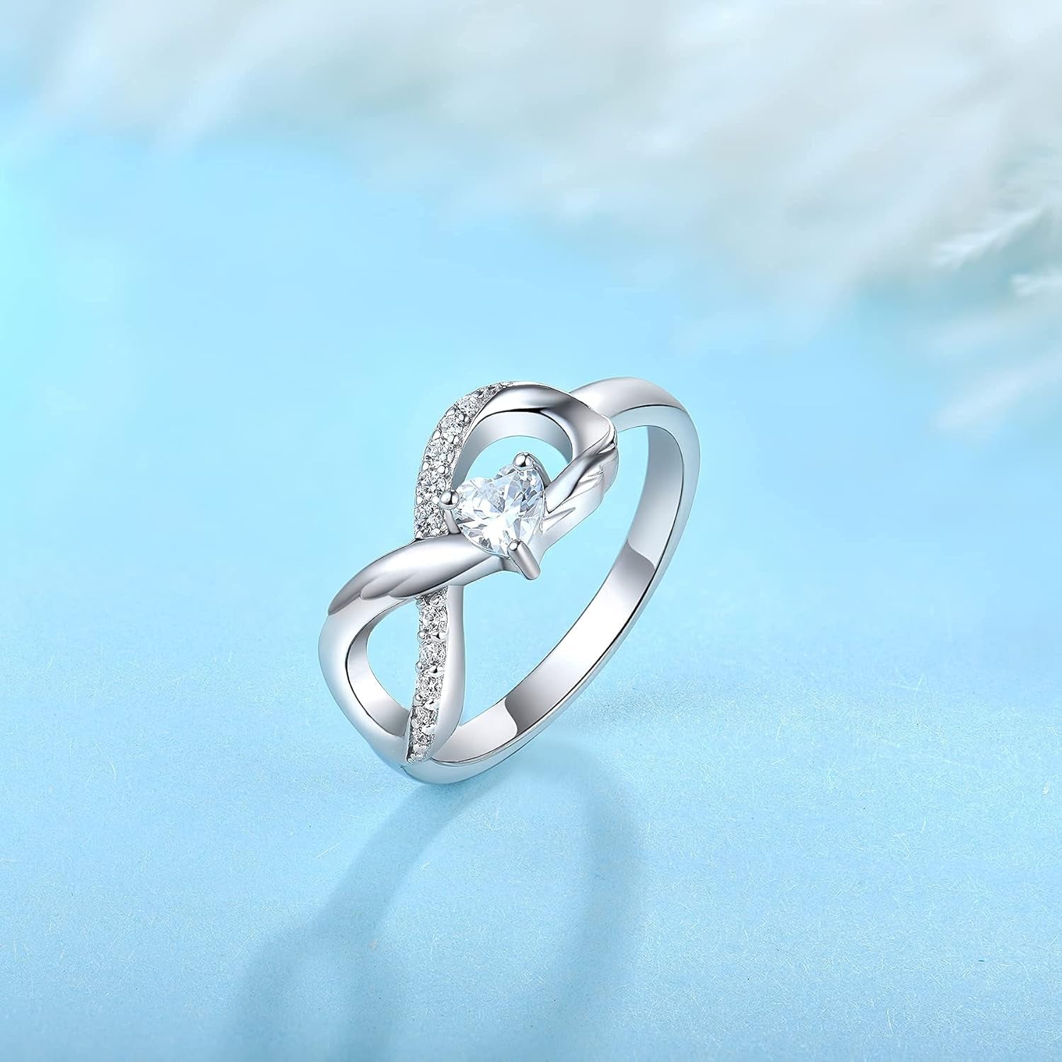 Infinity Ring 925 Sterling Silver Heart-Shaped Zirconia Wedding Ring for Women