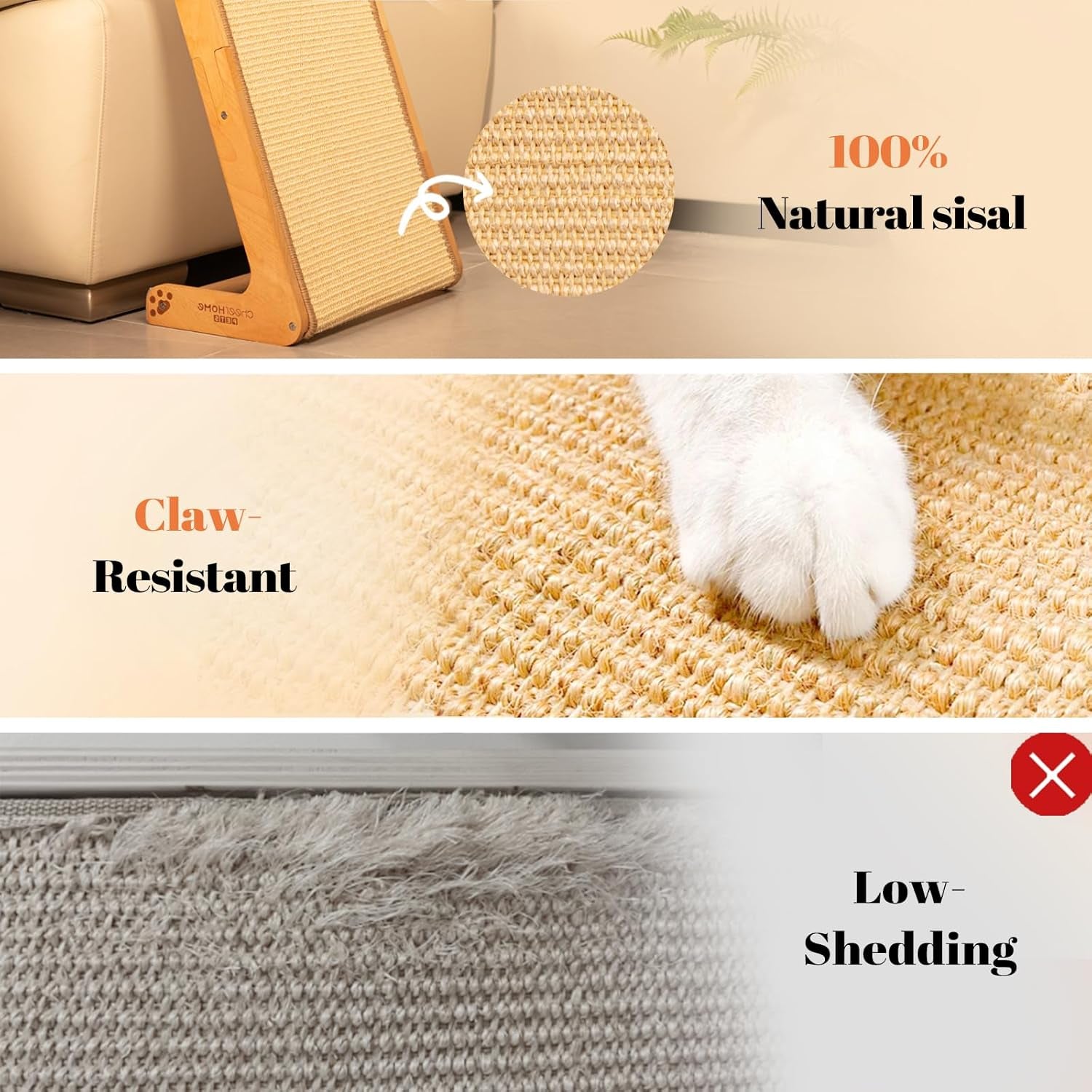 Dual-Use Sisal Cat Scratcher - Large 63Cm H, Solid Beech Wood & Sisal Pad Cat Scratching Post, L-Shaped Pet Furniture for All Cats Playing, Relaxing