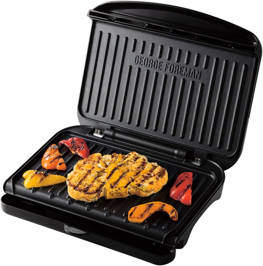 Medium Electric Fit Grill [Non Stick, Healthy, Griddle, Toastie, Hot Plate, Panini, BBQ, Energy Saving, Vertical Storage, Easy Clean, Drip Tray, Ready to Cook Light] Black, 1630W 25810