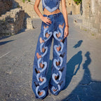 High-Waist Heart Cut-Out Wide Leg Jeans